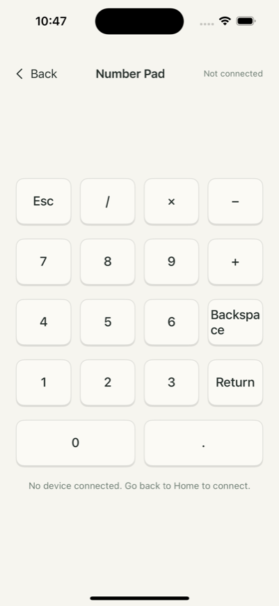 Pocket Board: actual Number Pad screen